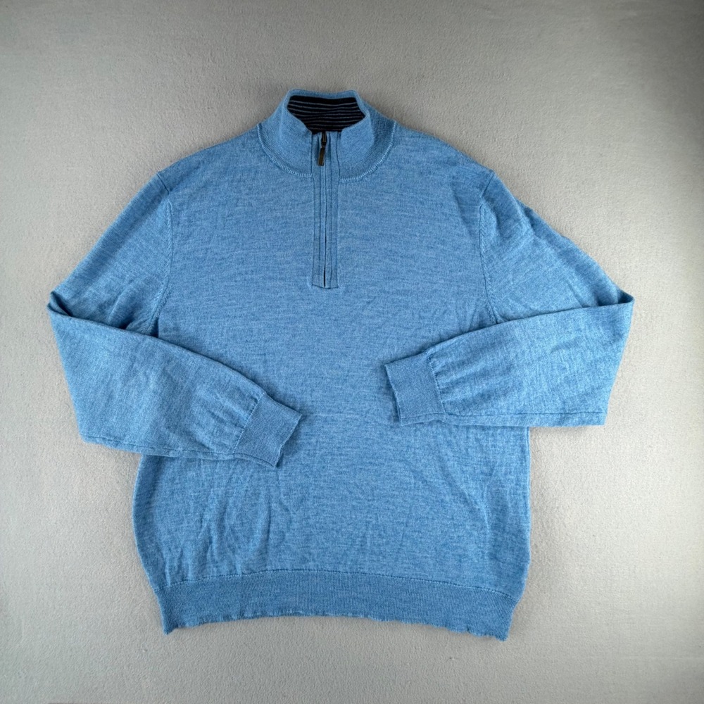 Club Room Quarter Zip Sweater Mens XL Blue Merino Wool Blend‎ Preppy Pullover